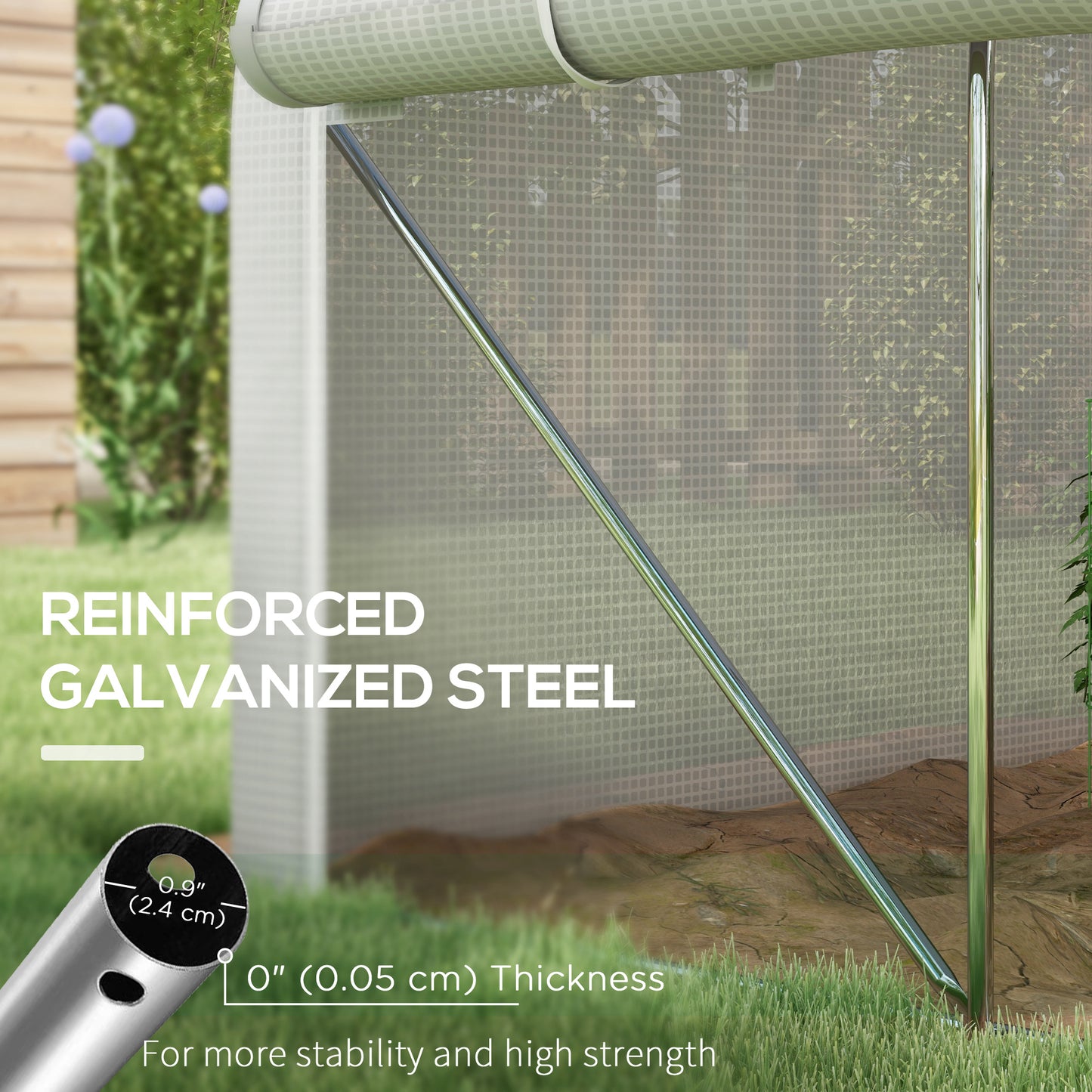 13 x 9.8ft Walk-in Polytunnel Greenhouse, Zipped Roll Up Sidewalls, Mesh Door, 8 Mesh Windows, Plant Labels and Gloves, 
