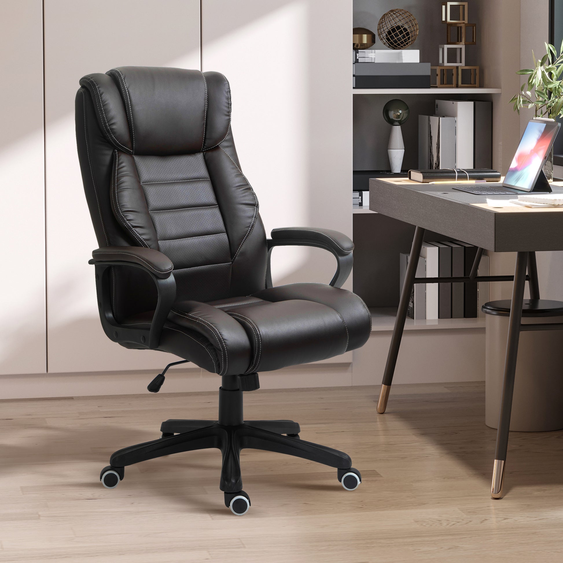 Massage Office Chair, High Back Executive Office Chair with 6-Point Vibration, Timer, Adjustable Height, Swivel Seat and
