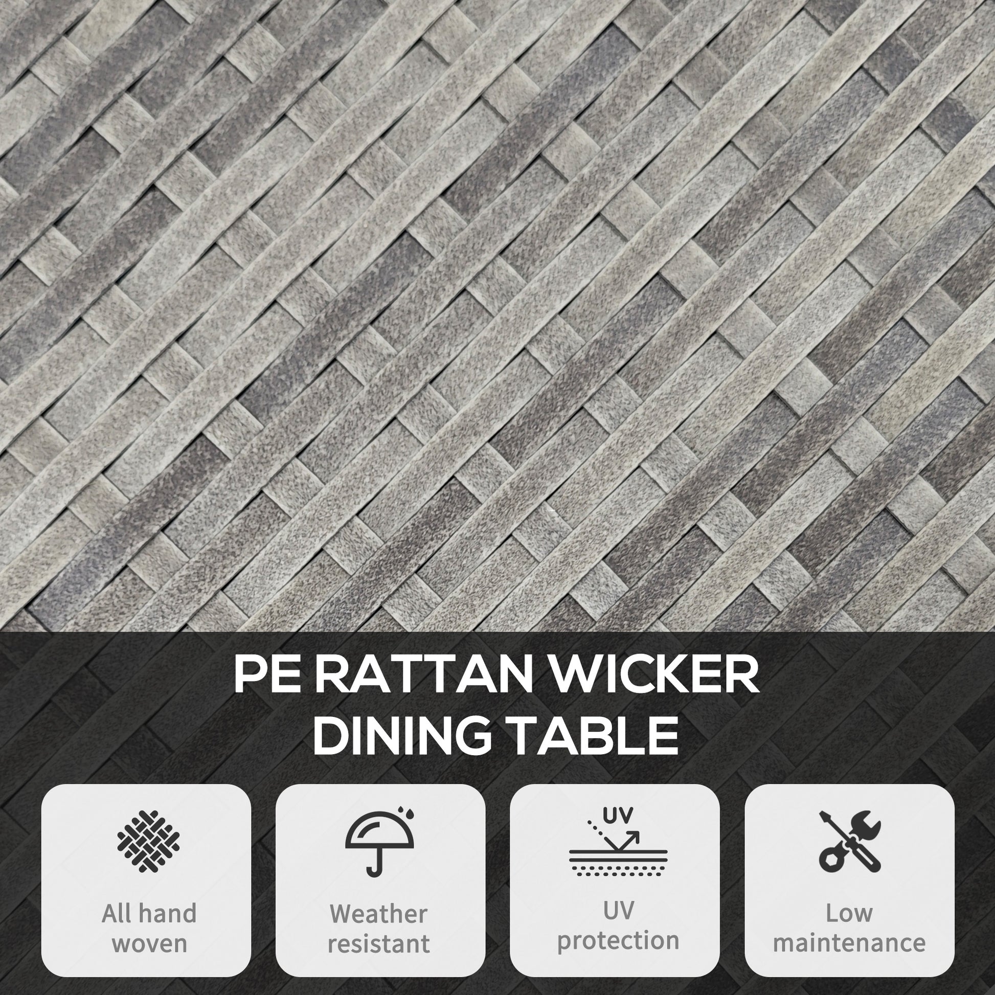 27.5" Outdoor Wicker Dining Table, PE Rattan Patio Furniture with Wood-plastic Composite Top, Grey