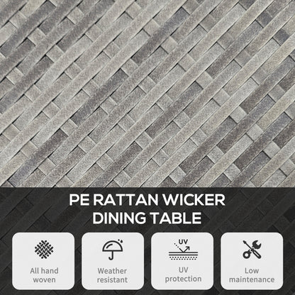 27.5" Outdoor Wicker Dining Table, PE Rattan Patio Furniture with Wood-plastic Composite Top, Grey