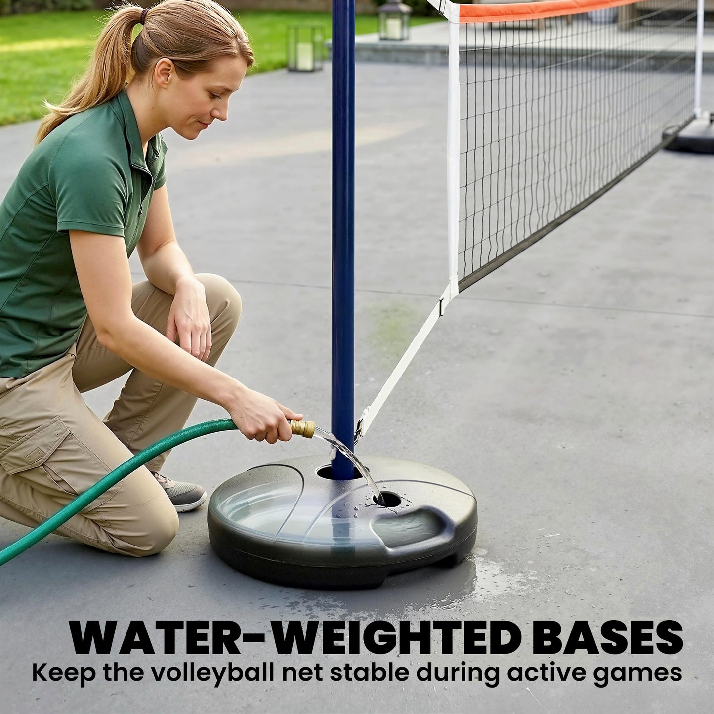 Soozier Portable Volleyball Net Set Outdoor, Volleyball Training Net with 21-27ft Adjustable Length, Volleyball, Air Pum