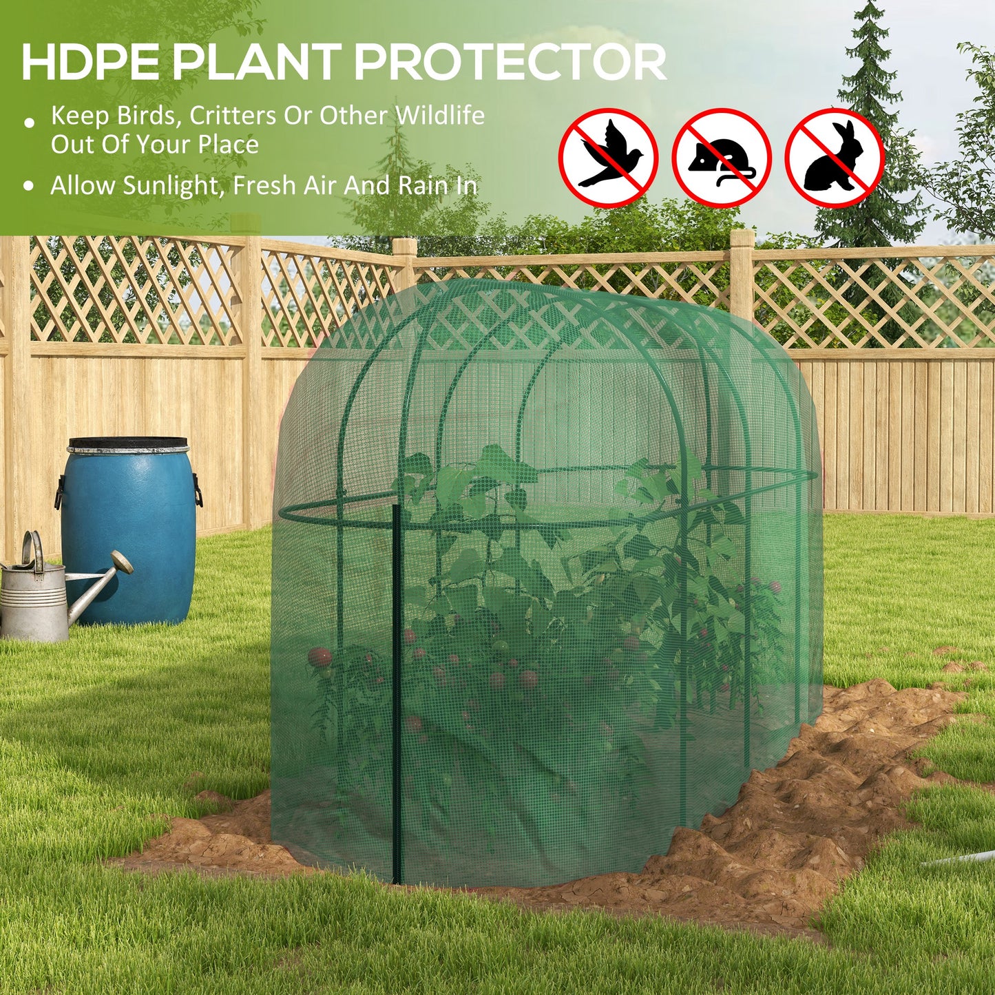 9.8' x 3.3' Plant Protector Tent, Crop Cage with Zipped Door and Ground Stakes for Garden, Yard, Lawn