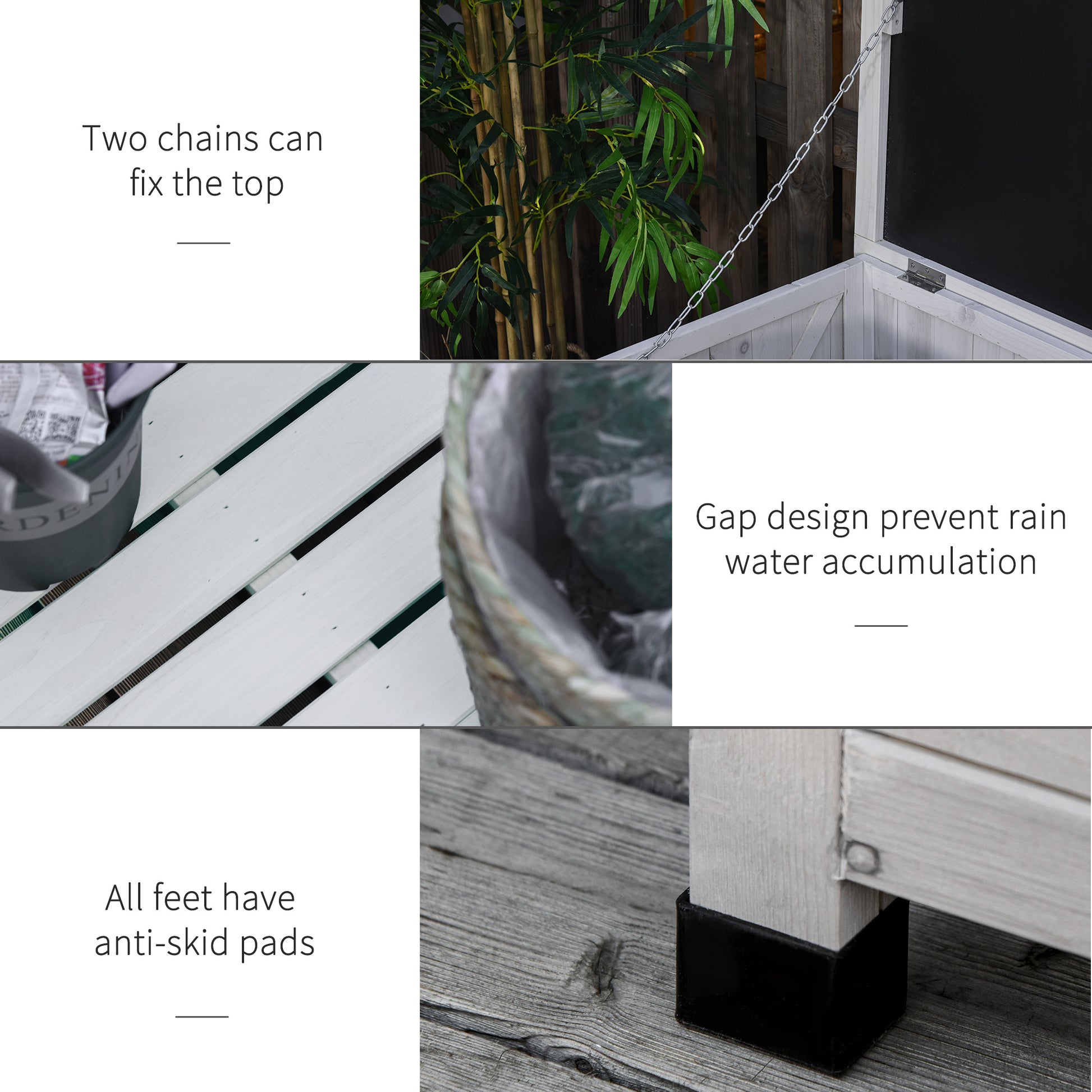 75 Gallon Wooden Storage Box patio Deck Box Bench, Garden Backyard Outdoor Storage Container with Aerating Gap & Weather