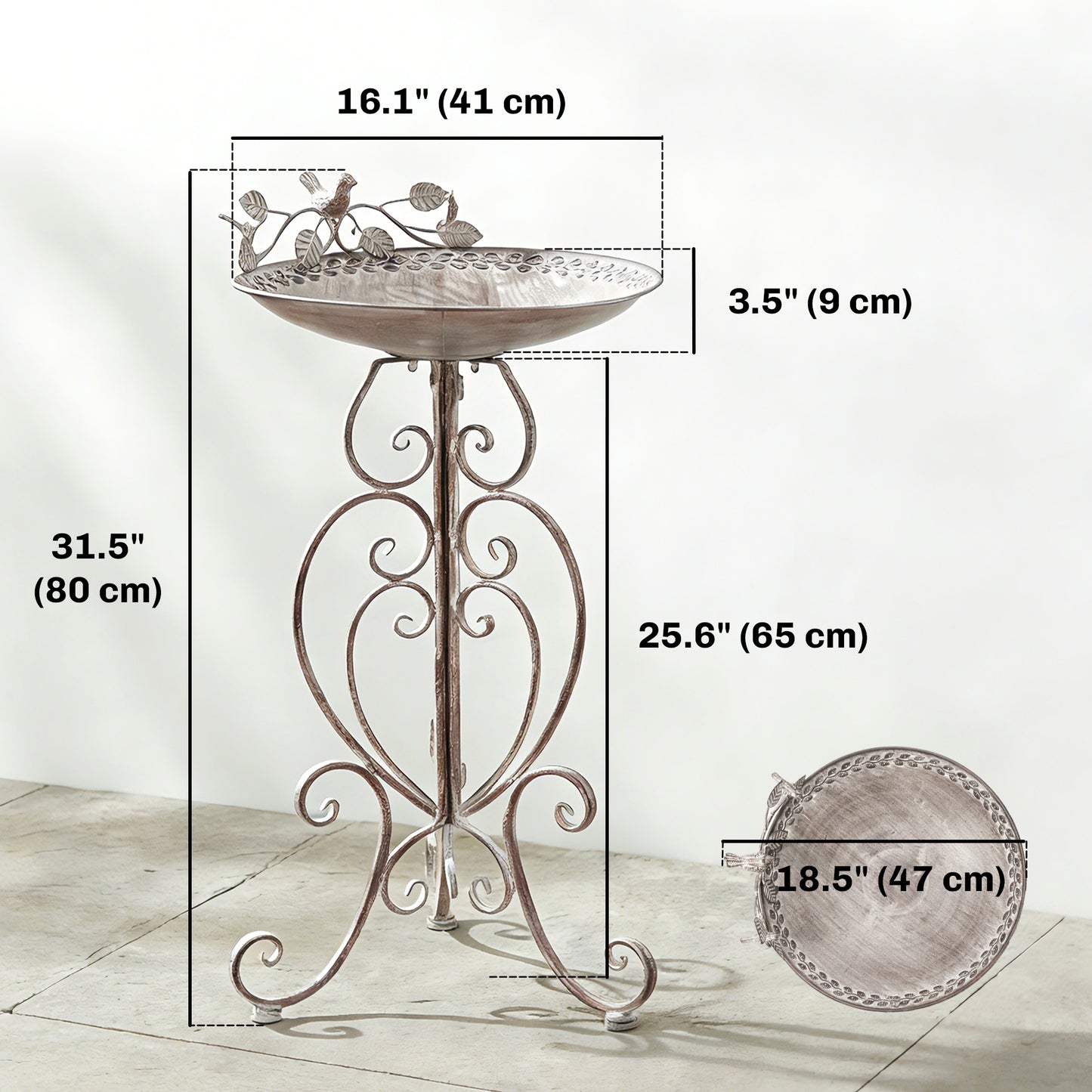 30" Tall Bird Bath with Bird Statues and Decorative Stand, Freestanding Vintage Garden BirdBath Bowl Pedestal, Brown