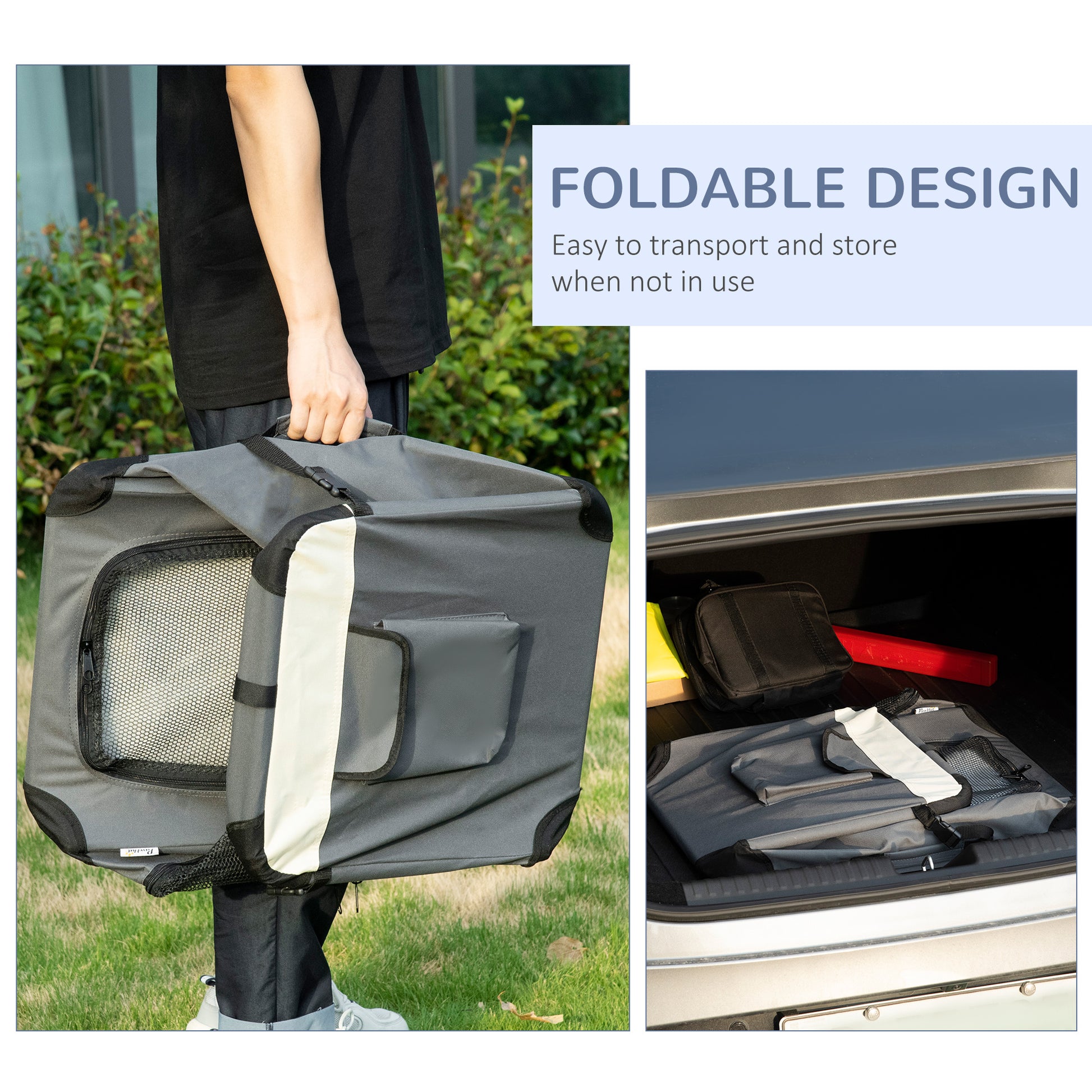 24" Foldable Pet Carrier with Removable Mat, Breathable Mesh, Soft Side Pet Travel Crate for Cat & Miniature Dogs, Grey