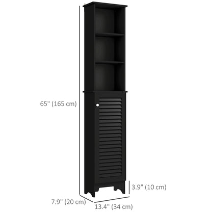 Tall Bathroom Storage Cabinet, Freestanding Linen Tower with 3-Tier Open Adjustable Shelf, Black