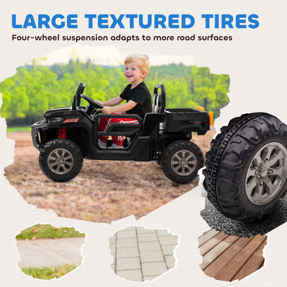 VarietyKart 12V Ride on Car with Electric Bucket, Two-Seater, Shovel, Remote Control, Spring Suspension, Horn, Music, Bl