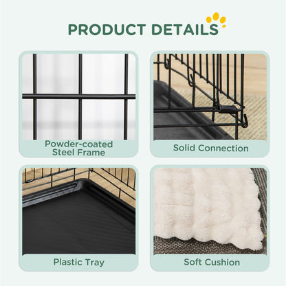 30" Dog Crate with 2 Doors, Folding Metal Dog Cage with Soft Cushion, Removable Tray, Handle, for Small Dogs, Black