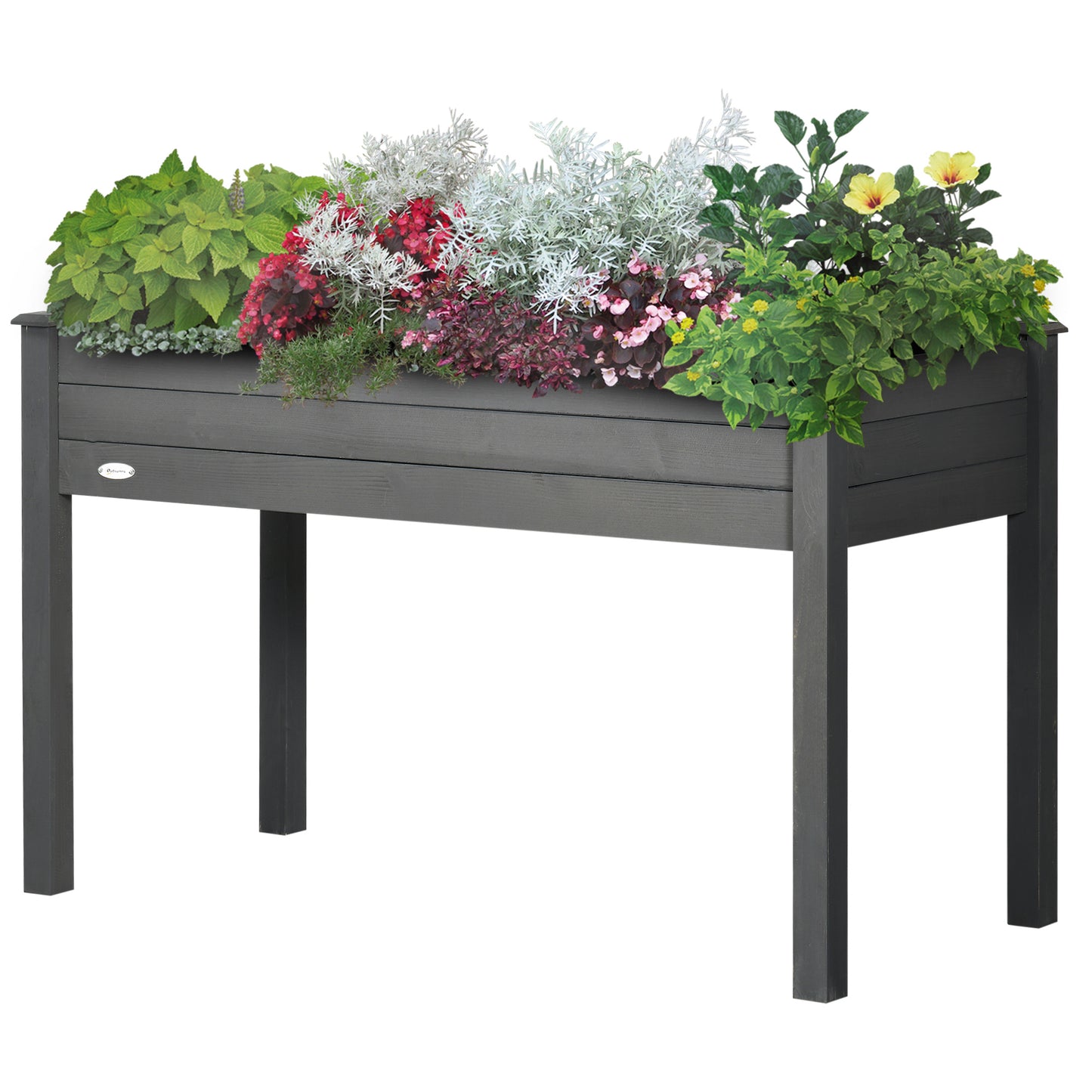 48" x 22" x 30" Wooden Patio Raised Garden Bed Planter, Elevated Planter Box with Legs, Outdoor Flower Stand with Inner 