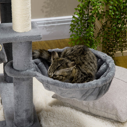 55" Cat Tree for Indoor Cats, Cat Tower, Kitty Activity Center with Cat Bed Ramp Condo Hammocks Hanging Ball Toys Sisal 