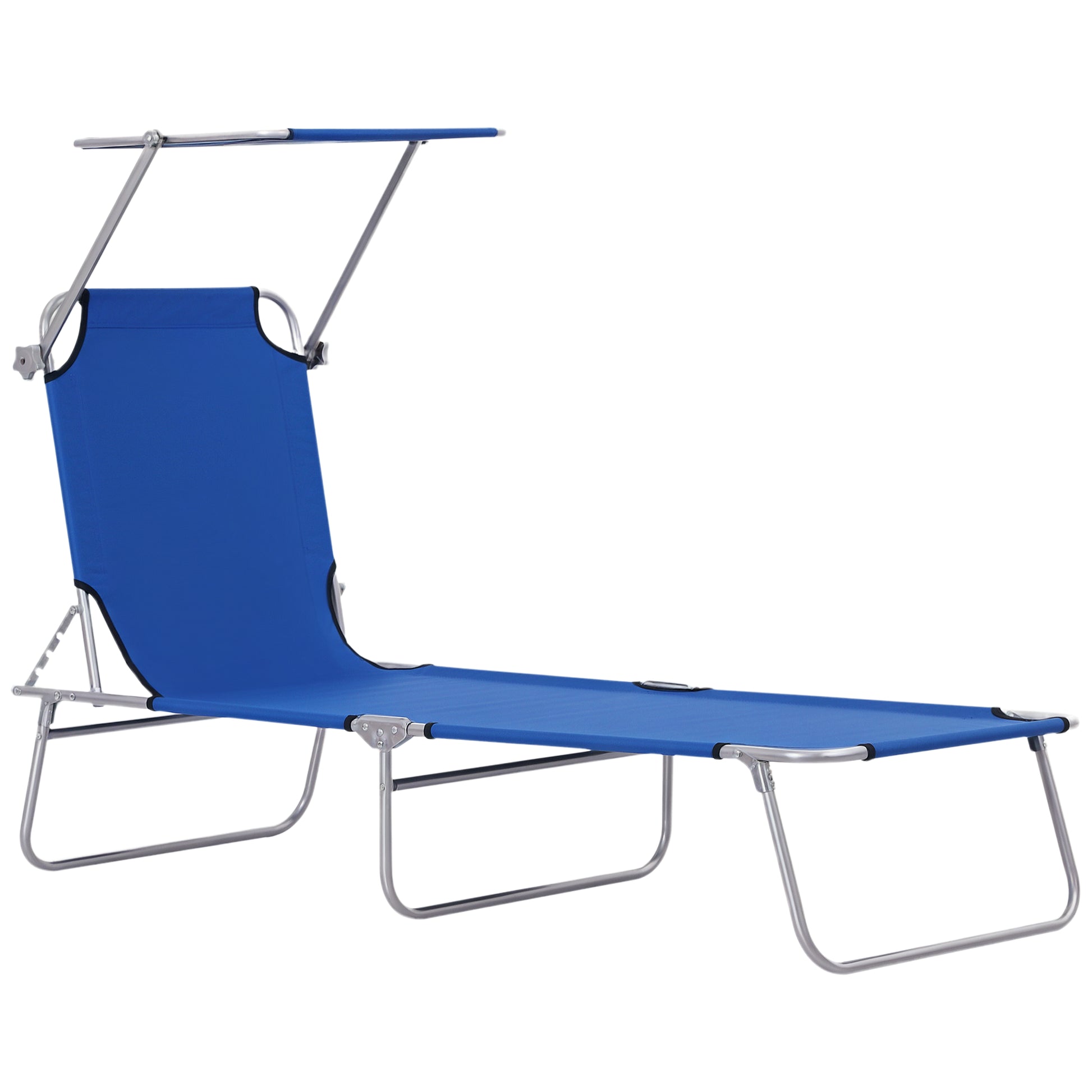 Outdoor Lounge Chair, Adjustable Folding Chaise Lounge,  Tanning Chair with Sun Shade for Beach, Camping, Hiking, Backya