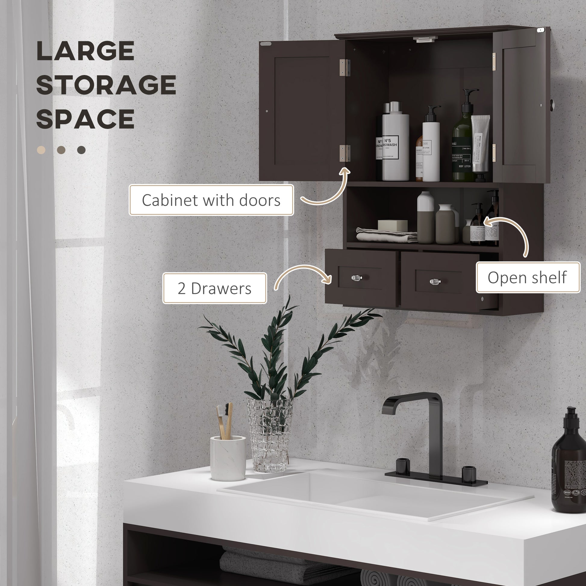 Medicine Cabinet, Bathroom Wall Cabinet with Shelf and Drawers for Hallway, Living Room, Brown