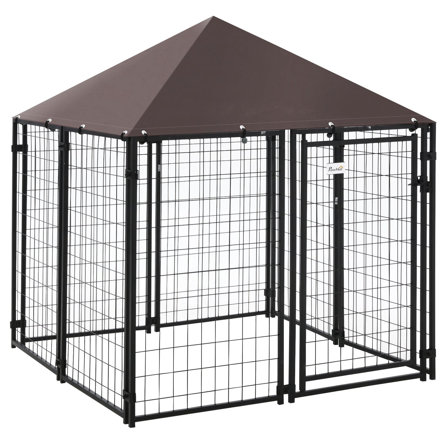 Outdoor Dog Kennel, Welded Wire Steel Fence, Lockable Pet Playpen Crate, with Water-, UV-Resistant Canopy Top, Door, 4.6
