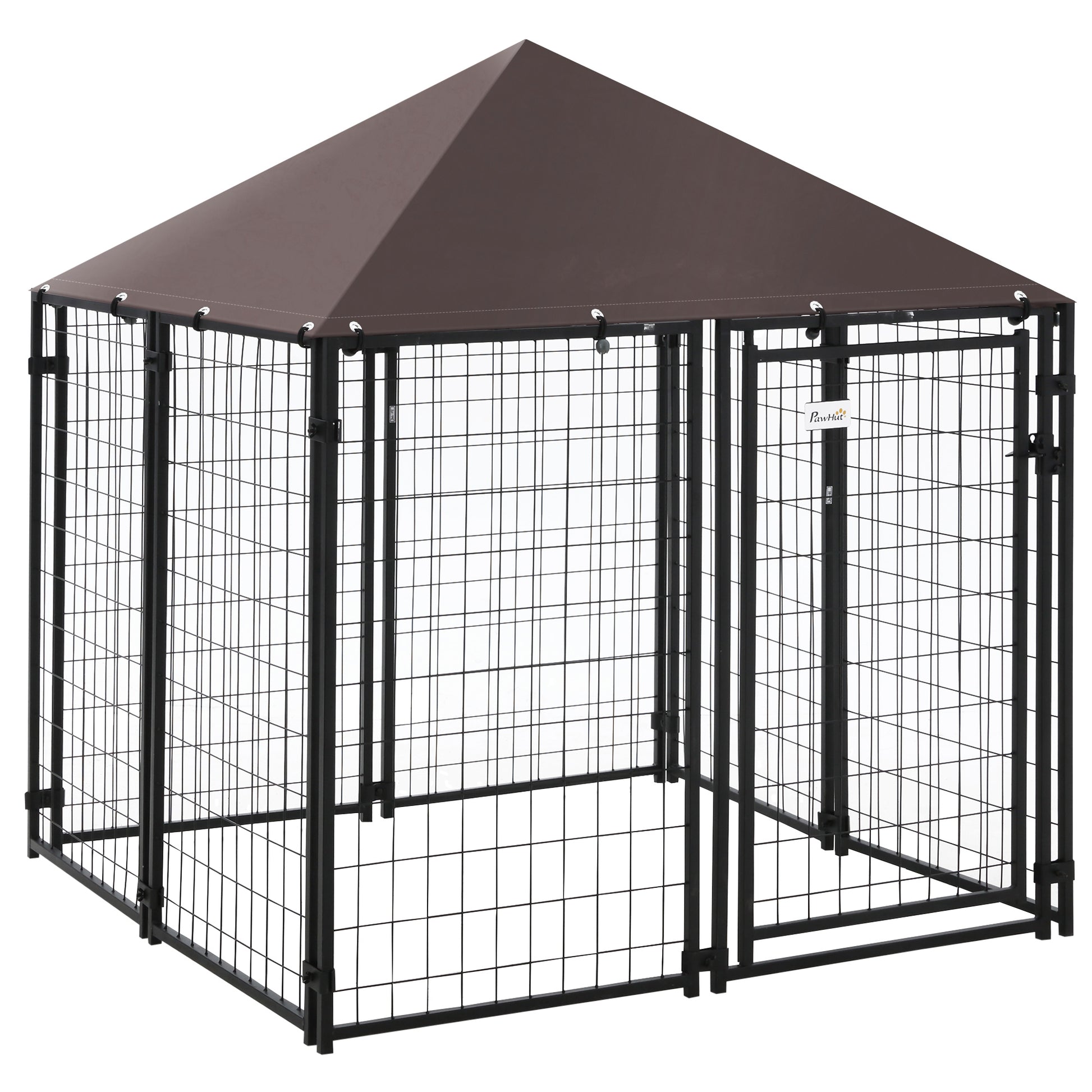 Outdoor Dog Kennel, Welded Wire Steel Fence, Lockable Pet Playpen Crate, with Water-, UV-Resistant Canopy Top, Door, 4.6