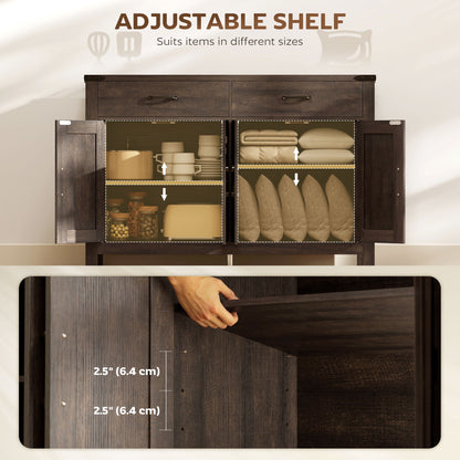 Sideboard Buffet Cabinet, Farmhouse Kitchen Storage Cabinet w/ 2 Drawers and Shelves for Living Room, Entryway