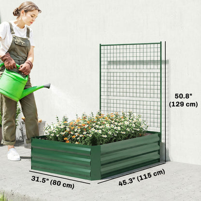 Galvanized Raised Garden Bed with Trellis for Climbing Plants, Outdoor Planter Box with Open Bottom, Green