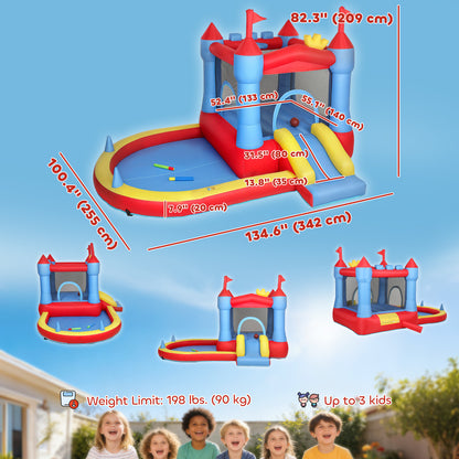 Qaba Bouncy Castle for Kids, Inflatable Bounce House with Slide, Pool/Ball Pit, Basketball Hoop and Blower for Indoor Ou