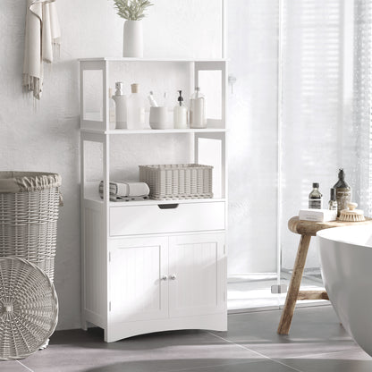 Bathroom Floor Cabinet, Free Standing Kitchen Cabinet with Shelves, Drawer and Doors, for Living Room, White