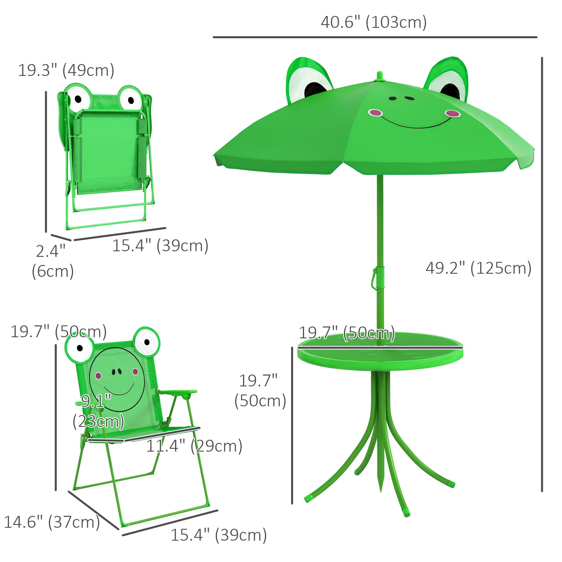 Kids Folding Picnic Table and Chair Set Pattern Outdoor Garden Patio Backyard with Removable & Height Adjustable Sun Umb