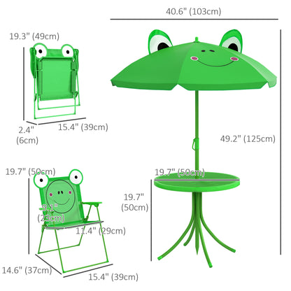 Kids Folding Picnic Table and Chair Set Pattern Outdoor Garden Patio Backyard with Removable & Height Adjustable Sun Umb