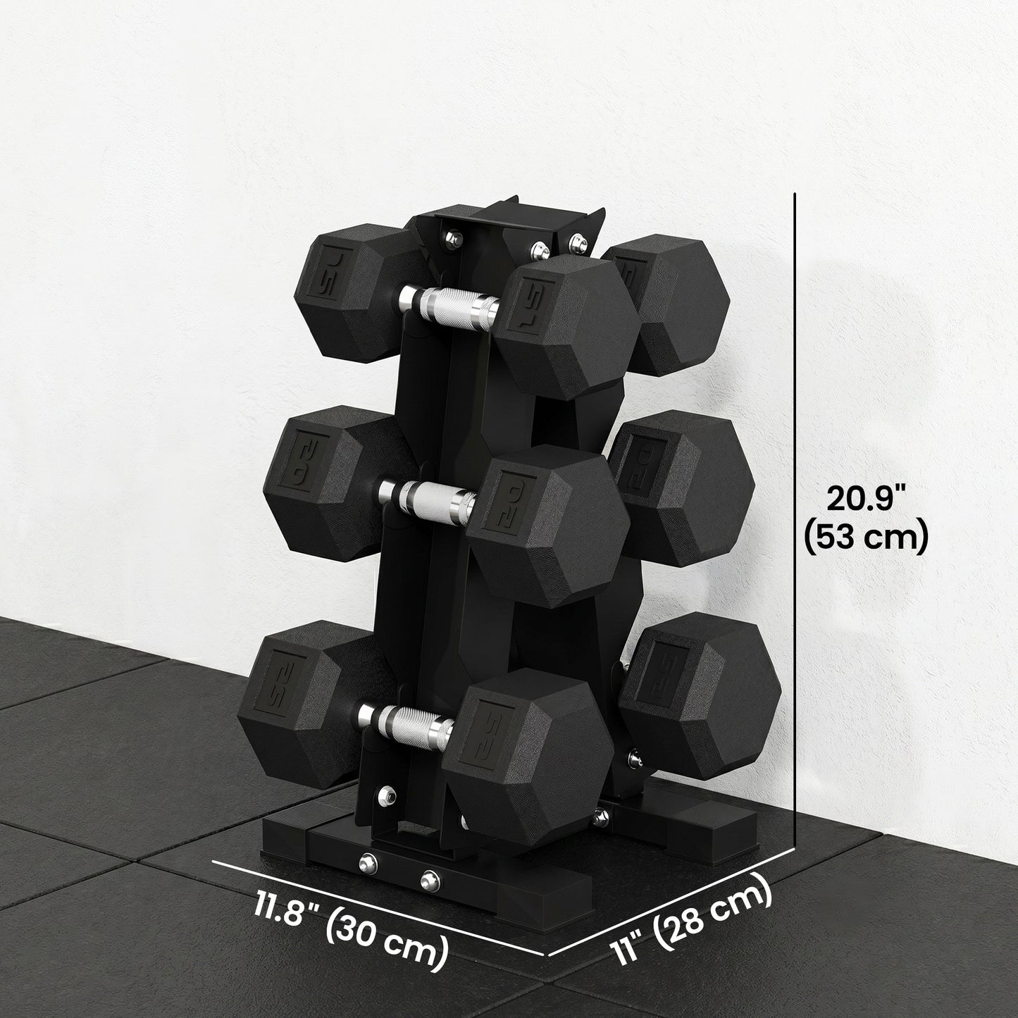 Soozier Hex Dumbbell Weight Set with Vertical Rack, 120lbs Rubber-Coated Dumbbells with Non-Slip Handles