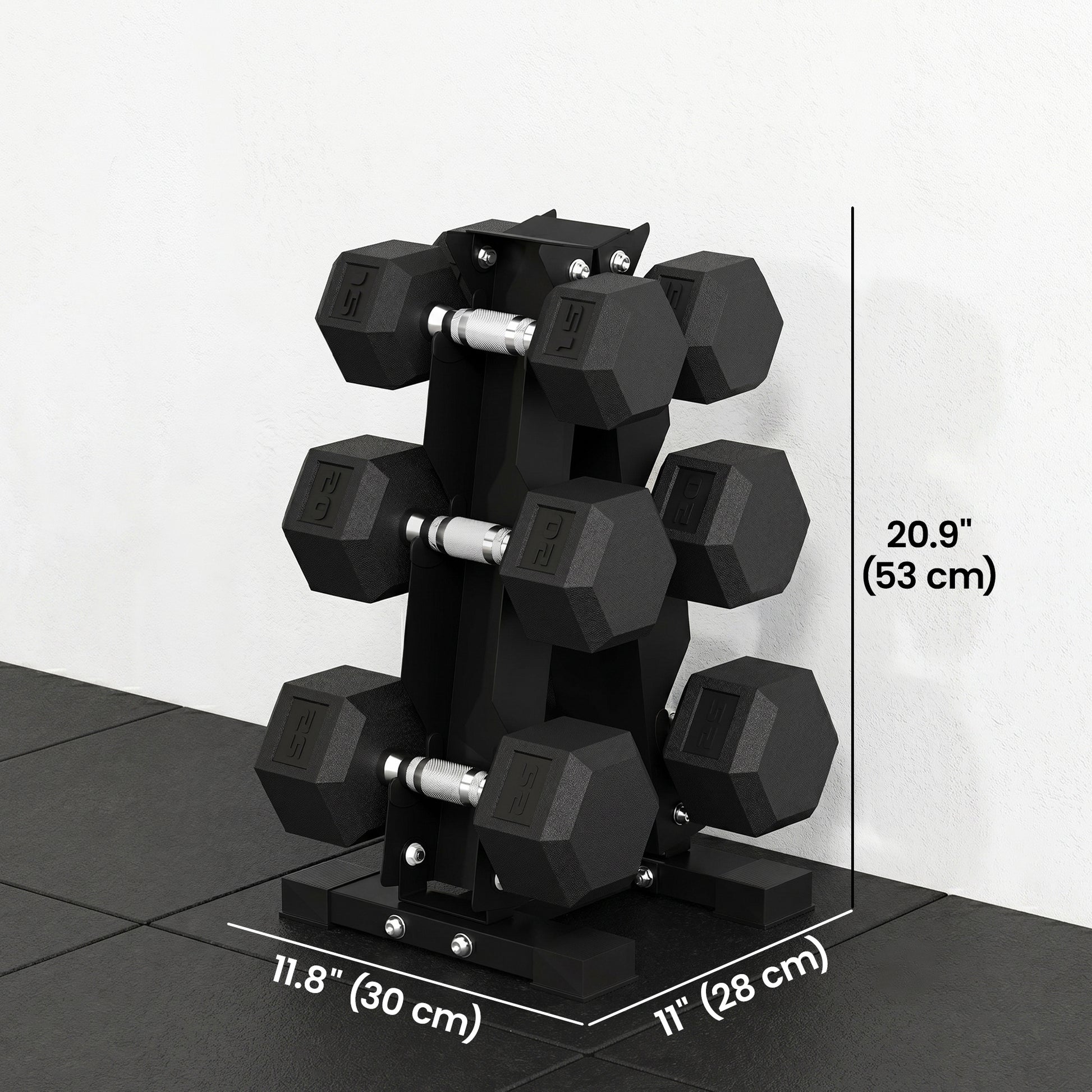 Soozier Hex Dumbbell Weight Set with Vertical Rack, 120lbs Rubber-Coated Dumbbells with Non-Slip Handles