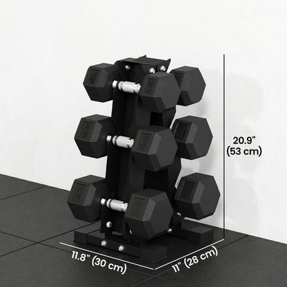 Soozier Hex Dumbbell Weight Set with Vertical Rack, 120lbs Rubber-Coated Dumbbells with Non-Slip Handles