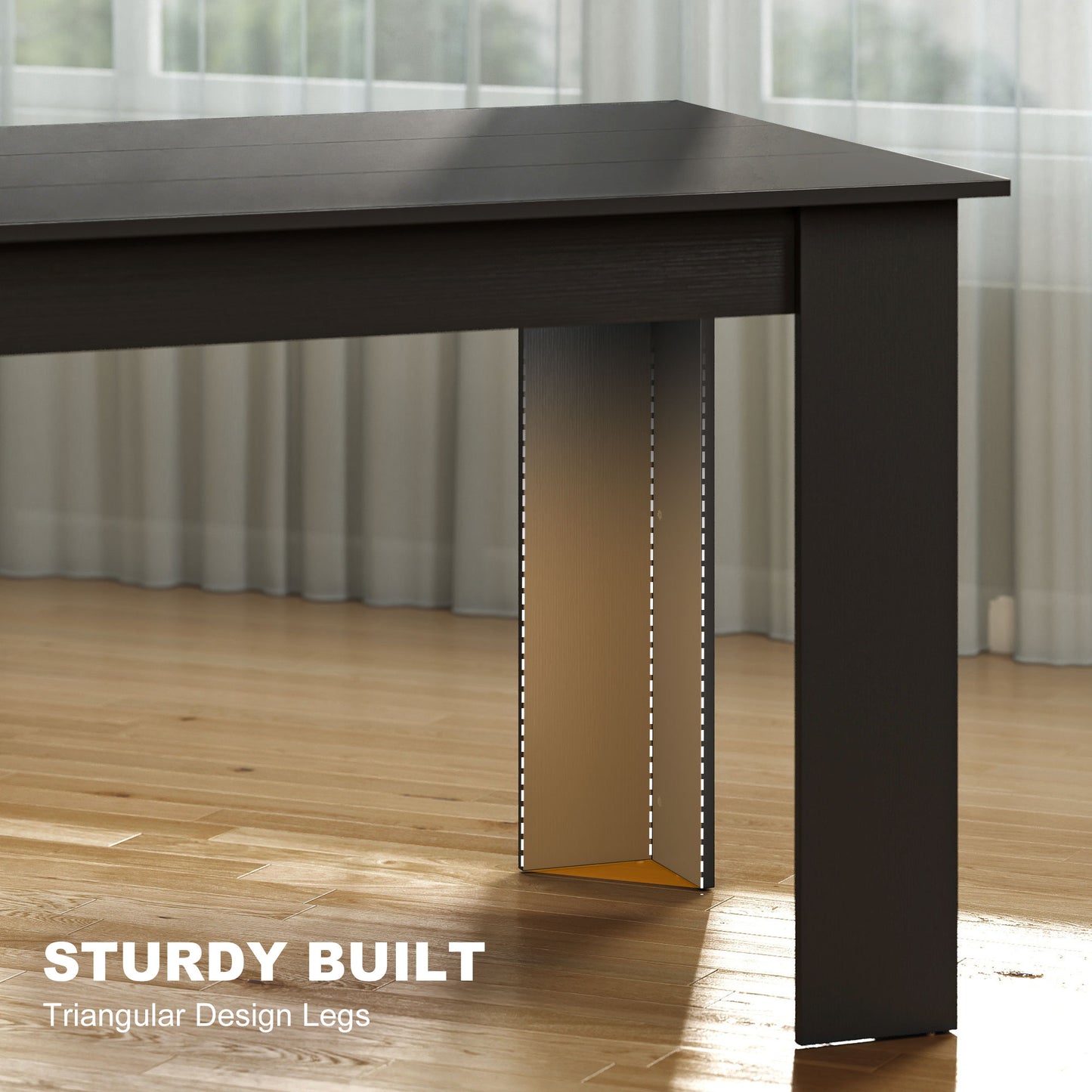 63" Kitchen Table for 4-6 People, Dining Table with Wood Effect for Dining Room, Black