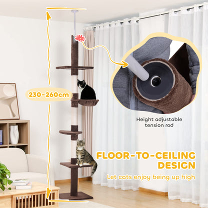 8.5ft Cat Climbing Tree 5-Tier Kitty Activity Center with Scratching Post Brown and White