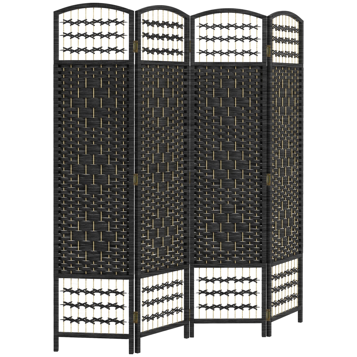 4 Panel Folding Room Divider, Portable Privacy Screen, Wave Fiber Room Partition for Home Office, Black