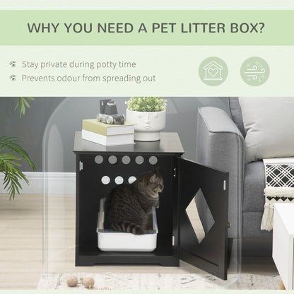 Cat Litter Box Enclosure End Table, Indoor Cat Washroom with Magnetic Door, Hidden Litter Box Nightstand with Large Tabl