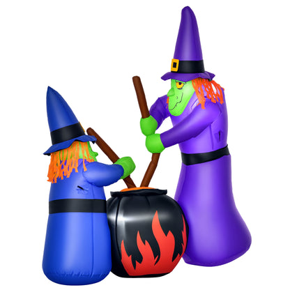 Outdoor Yard Colorful 5.5ft Blow Up Inflatable Halloween Two Old Witch and Magical Potions Decoration with LED for Indoo