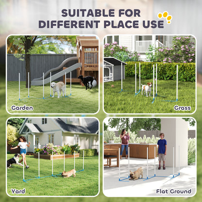 Adjustable Dog Agility Training Obstacle Set with Weaves Poles and Storage Bag for Pet Dogs Outdoor Games Exercise Blue 