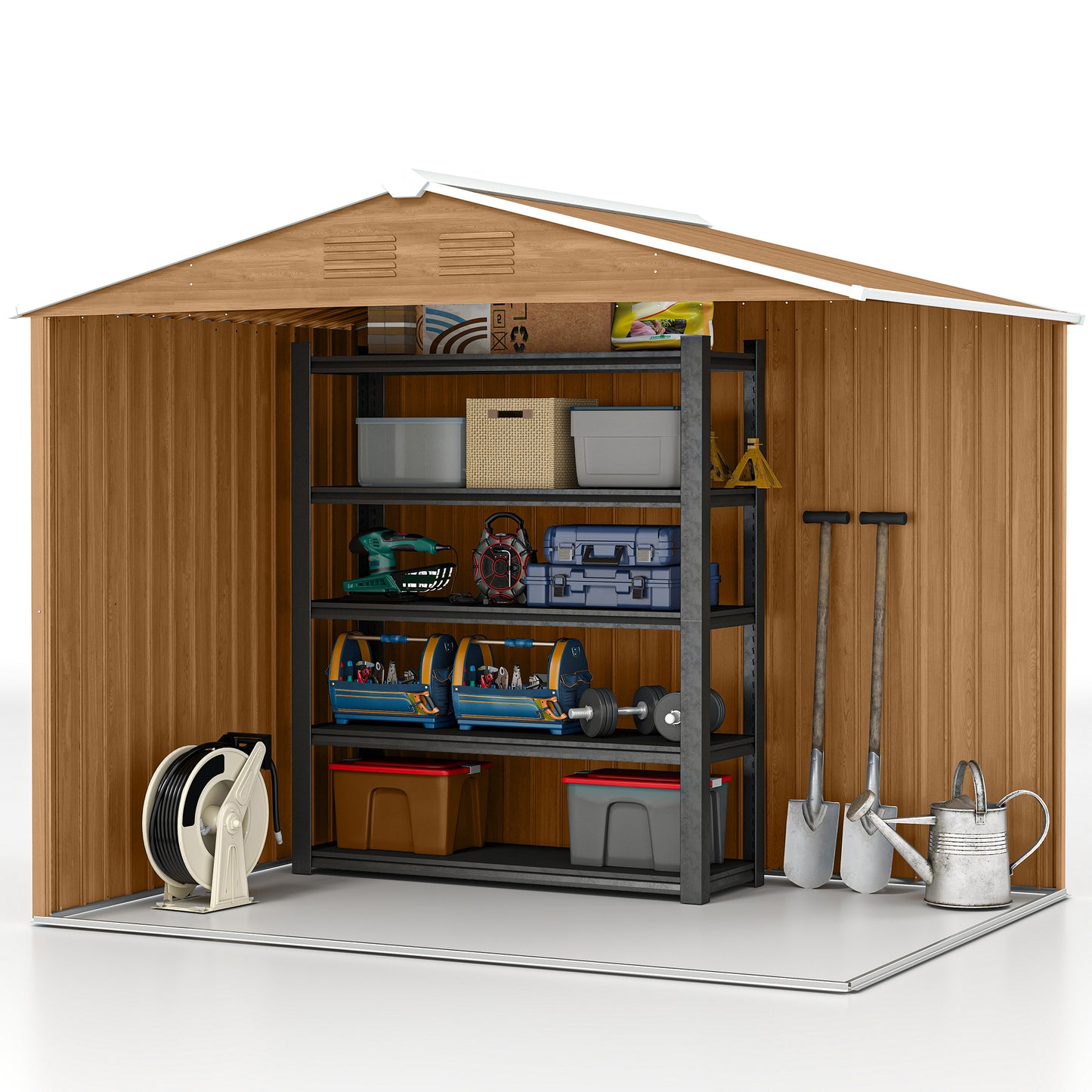 8' x 6' Outdoor Storage Shed, Metal Garden Tool Storage House with Lockable Sliding Doors and Vents for Backyard Patio L
