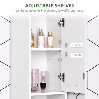 Tall Bathroom Vanities, Narrow Bathroom Cabinets with 2 Doors, Open Compartment and Adjustable Shelves, White