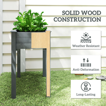 34"x18"x30" Wooden Raised Garden Bed, Elevated Planter Box with Legs, Drainage Holes, Inner Bag for Garden, Dark Grey