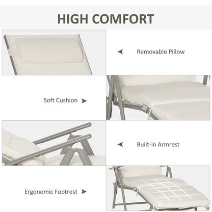 Lounge Chair Outdoor, Folding Patio Chaise Lounger, 360 lbs 7-Position Adjustable Back Outdoor Recliner with Cushion, He