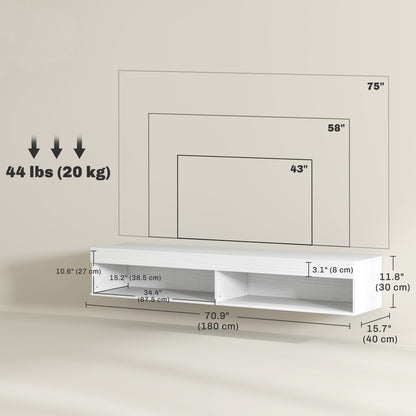 Modern Wall Mounted TV Stand with Storage and LED Lights for TVs up to 75", Floating TV Shelf for Living Room, White