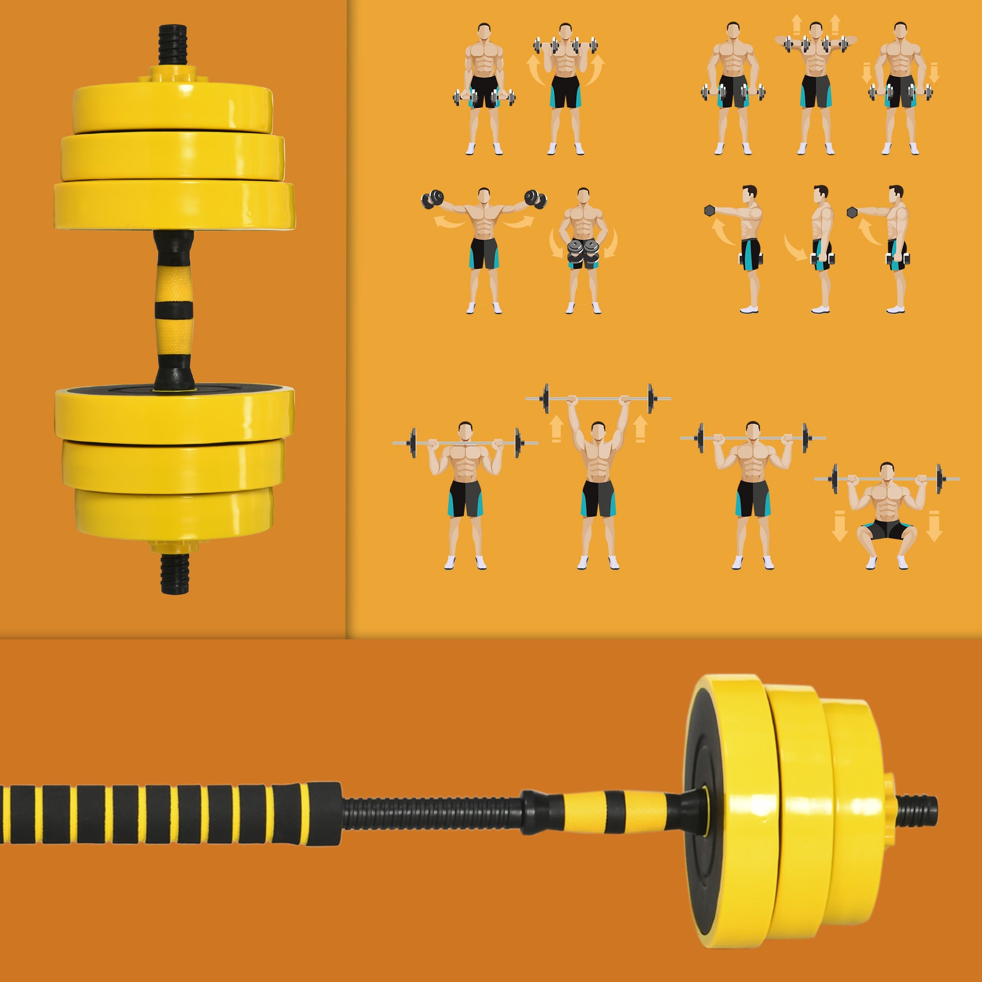 Soozier Dumbbell & Barbell Adjustable Set 66lbs Plate Bar Clamp Rod for Strength Training, Full Body Workout, Muscle Bui