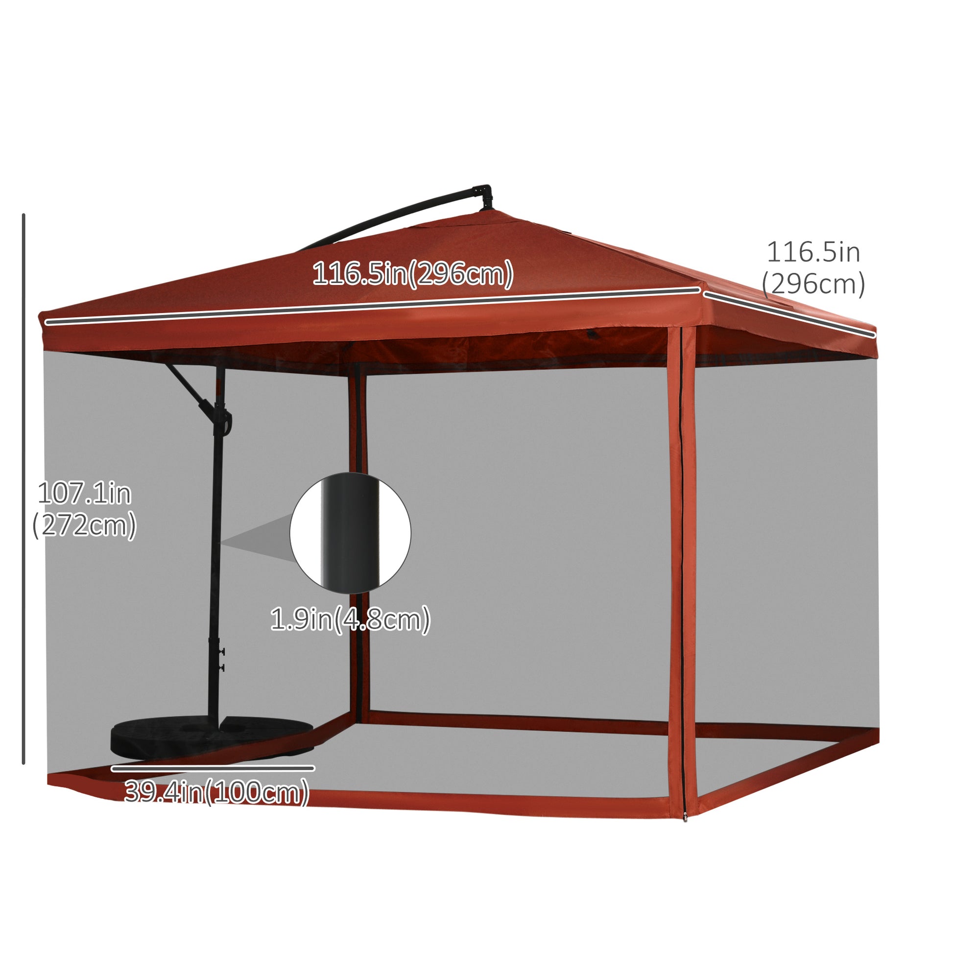 Offset Patio Umbrella with Net and Umbrella Base, Adjustable Cantilever Canopy with Cross Base, Weight Plates and 8 Ribs
