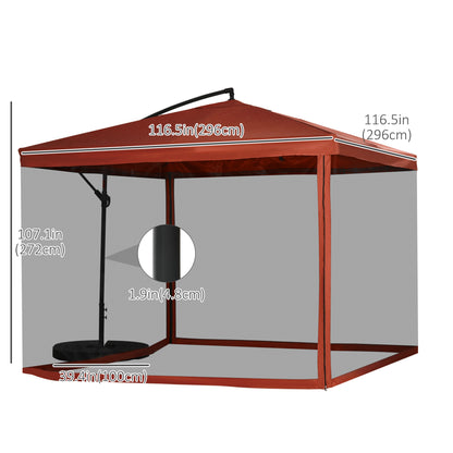 Offset Patio Umbrella with Net and Umbrella Base, Adjustable Cantilever Canopy with Cross Base, Weight Plates and 8 Ribs