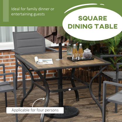 37" Garden Outdoor Dining Table for 4, Square Patio Table with Umbrella Hole, Plastic Board Tabletop for Backyard, Pools