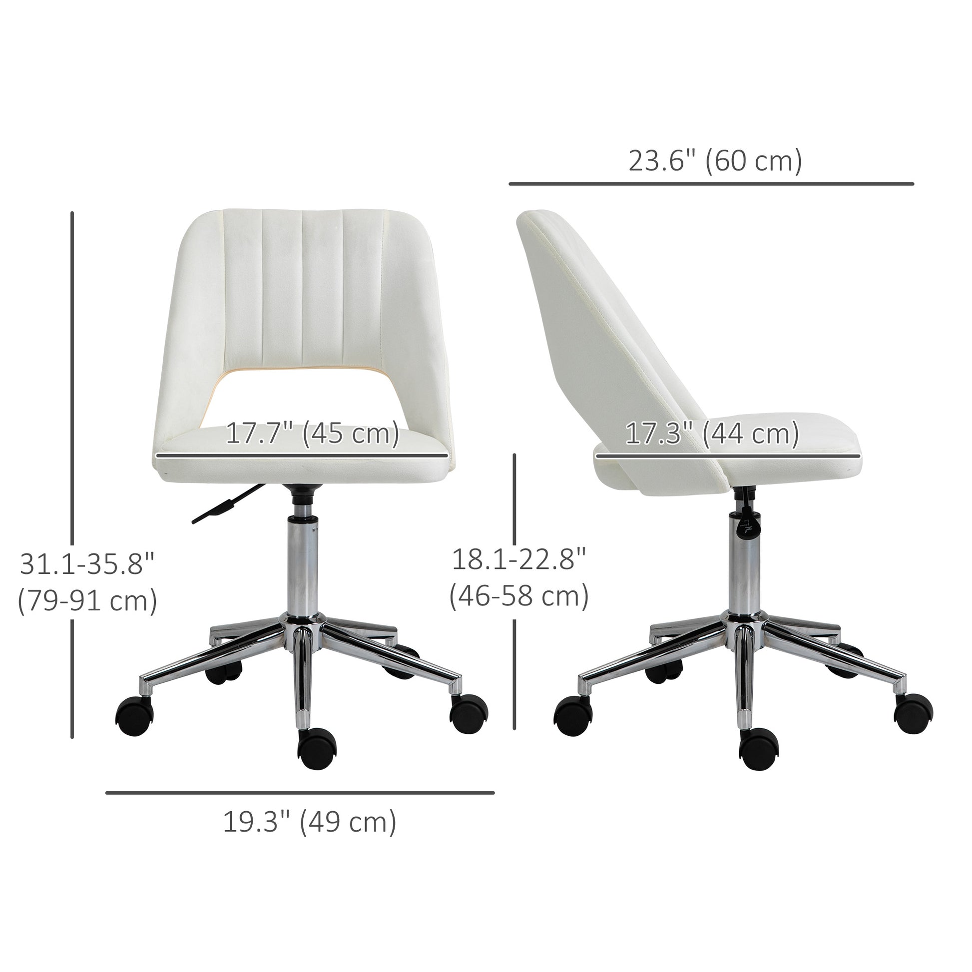 Mid Back Office Chair Velvet Fabric Swivel Scallop Shape Computer Desk Chair, Cream White