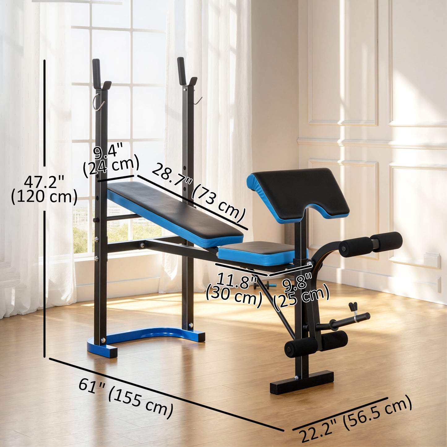 Soozier Adjustable Weight Bench with Barbell Rack and Leg Developer for Weight Lifting and Strength Training Multifuncti