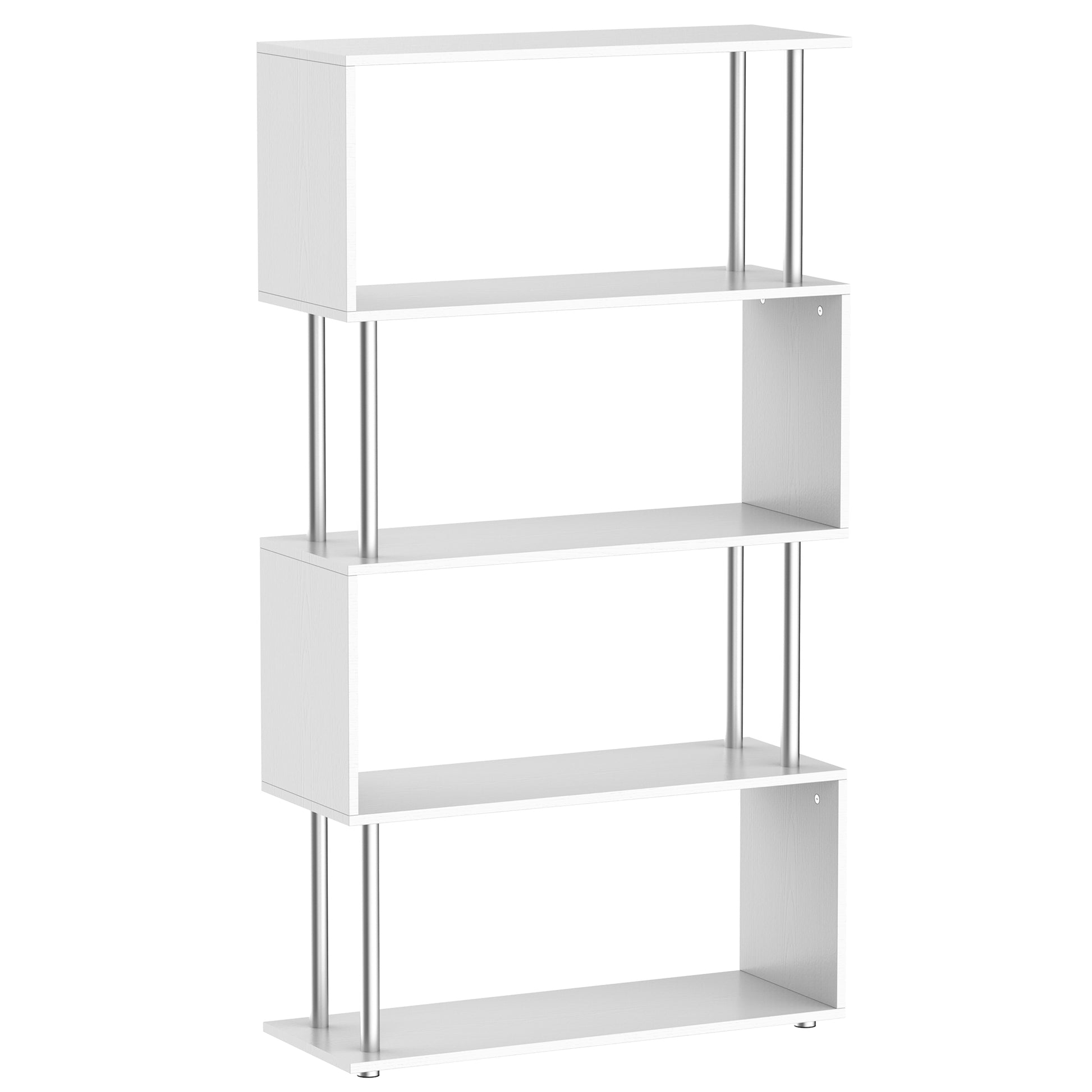 5-Tiers Geometric Wooden Bookcase S-Shaped Storage Bookshelf Display with Metal Frame for Living Room, Bedroom, Home Off