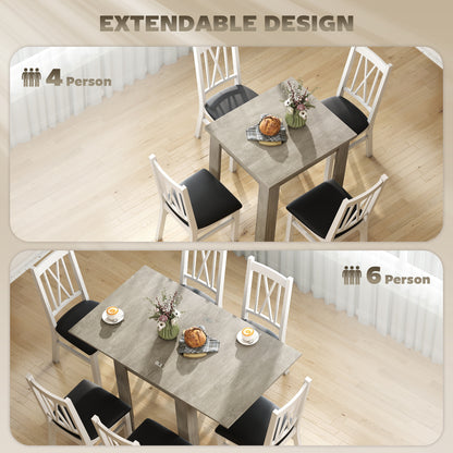 55" Extendable Dining Table for 4-6, Kitchen Table with Steel Slides and Felt Pads for Small Spaces, Grey