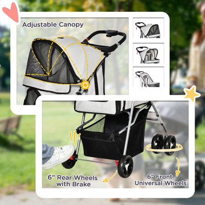 Cat Dog Stroller, One-click Foldable Pet Stroller w/Cup Holder, 4 Wheels Travel Carrier w/Brakes, 360° Swiveling Front W
