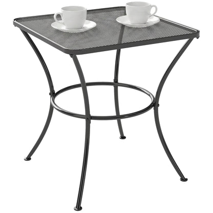 Square Outdoor Side Table, Metal Outdoor Patio Table, Garden Coffee Side Bistro Tables with Mesh Grid Top for Balcony, P