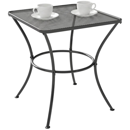 Square Outdoor Side Table, Metal Outdoor Patio Table, Garden Coffee Side Bistro Tables with Mesh Grid Top for Balcony, P