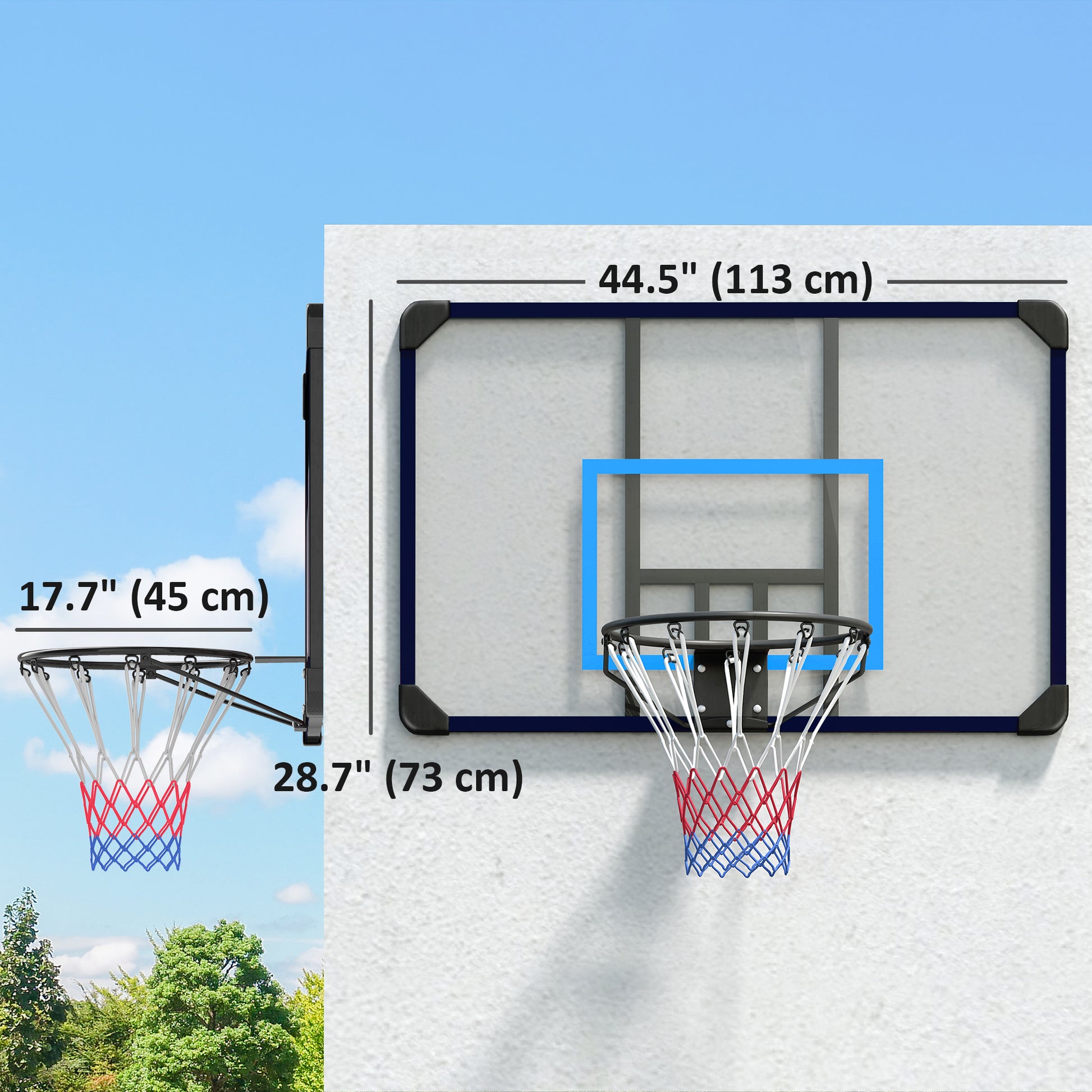 Soozier Wall Mounted Basketball Hoop, Mini Hoop with 45" x 29" Shatter Proof Backboard, Durable Rim and All-Weather Net 